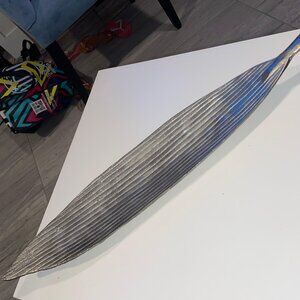 Large Decorative Metallic Silver Sturdy Long Leaf Tray Centerpiece 25.5-26 inch